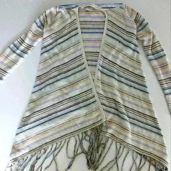 Lucky Brand, open front cardigan,beige  stripped, Sz XS, Fringe - Picture 6 of 7